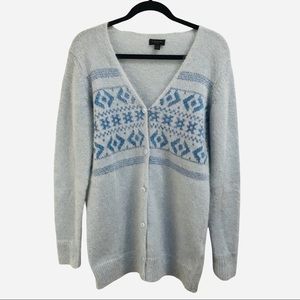 COACH Fair Isle Sky Blue Mohair Blend Cardigan XS